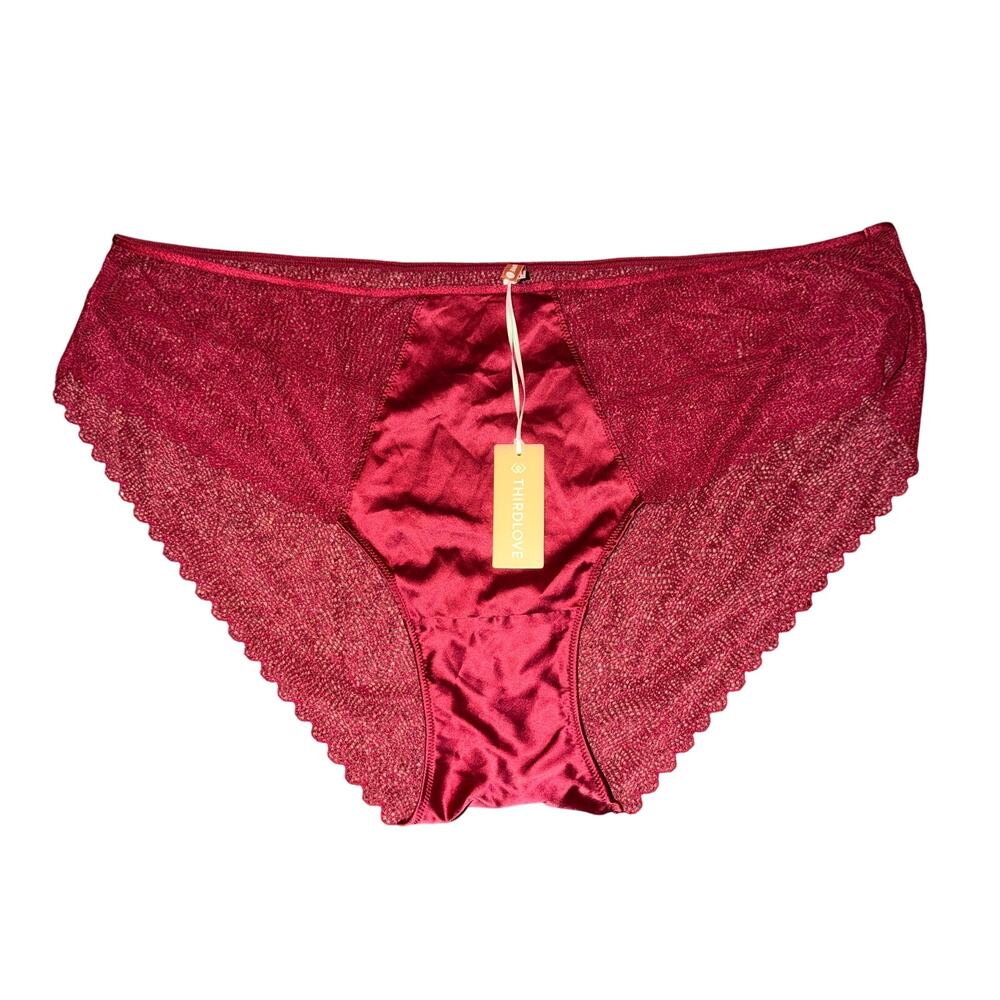 Thirdlove Lace Back Panties Women's Size 3X Ruby Red Satin Center Panel New